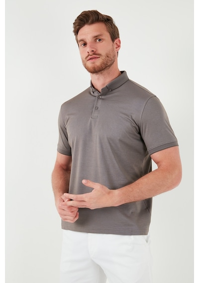 Buratti Pamuklu Slim Fit Erkek Polo Yaka T Shirt 646R1000 Vizon-Füme
