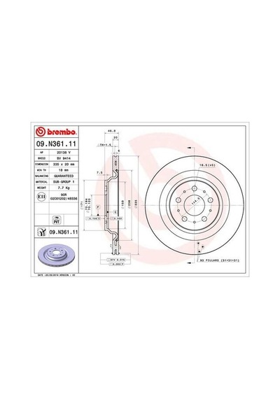 Brembo 09n36111 Fren Diski Arka Tesla Model 3 17 Kaplamalı 104463100d