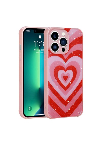 Zore İphone 12 Pro Max Uyumlu Simli Desenli Kamera Korumalı Parlak Ogaa Popy Kılıf-kalp