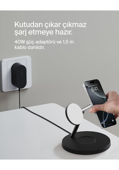 Belkin Boostcharge 3'ü 1 Arada Qi2 Şarj Cihazı, Magsafe Uyumlu Ka