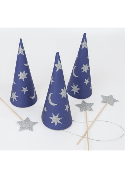 Meri Meri - Wizard Party Hats & Wands - Sihirbaz Parti Şapkaları & Sihirli Değnekler 6lı 3+ Yaş
