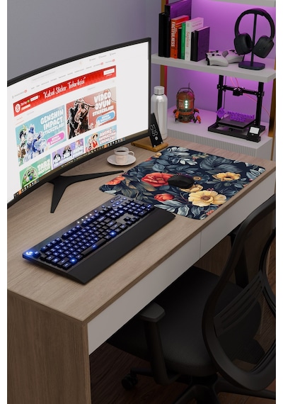 Çiçek Desenleri Kaymaz Dikişli Kauçuk Oyuncu Mousepad V5 - 48x40 Xl Gaming Mouse Pad Fare Altlığı