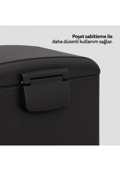 Ariane Metal Pedallı 30 L Çöp Kutusu, Çıkarılabilir Kova, Poşet Sabitleme, Geniş Pedal Siyah