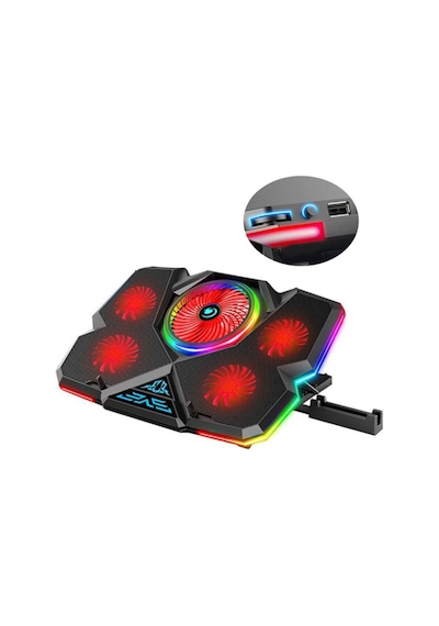 RGB Işıklı 5 Fanlı Notebook Soğutucu Kırmızı Led Telefon Tutuculu