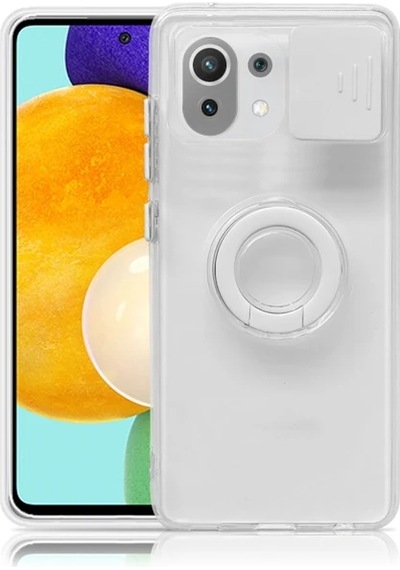 Xiaomi Mi 11 Lite Kılıf Sürgülü Kamera Lens Korumalı Yüzük Standlı Silikon Kılıf- 5775 Şeffaf