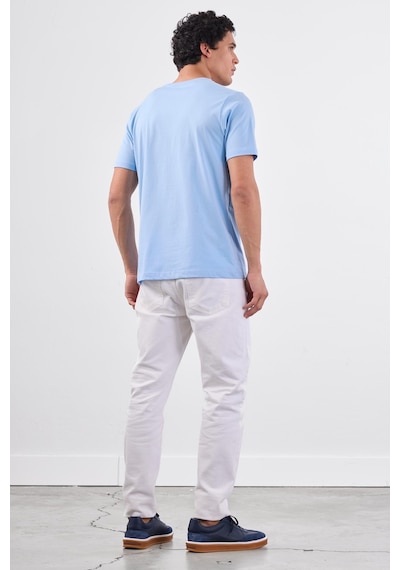 Dufy Açık Mavi Bisiklet Yaka Pamuklu Düz Renk Slim Fit Erkek T-shirt Mavi