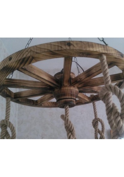 Otantik Çarşı Ahşap Halatlı Teker Avize 70 Cm. 4'Lü
