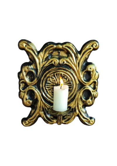Aju Mumluk Şamdan Duvar Aplik Ev Bahçe Balkon Ofis Dekorasyonu Özel Tasarım Hediye 25x23cm Eskitme Gold. Gold