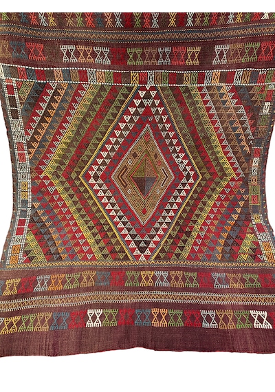 El Dokuma Antika Obruk Kilimi 135x170 Kök Boya 130 Yıllık Koleksiyonluk Kilim