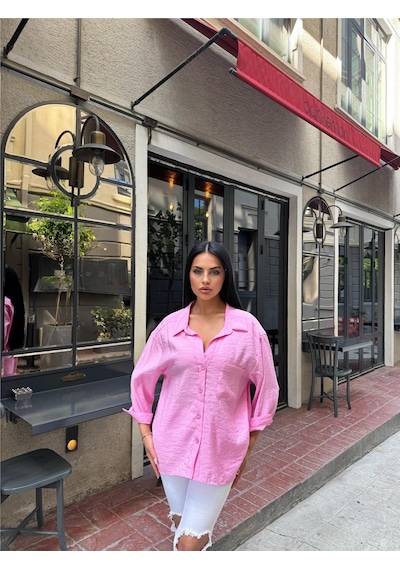WeShaya Pembe Cepli Pamuk Polyester Gömlek Pembe