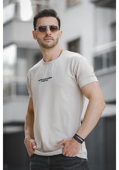 Ft New Club Baskılı Otoban Bisiklet Yaka Likralı Slim Fit Erkek Tshirt Antrasit