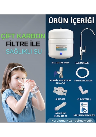 8 Lt Metal Tanklı Çift Karbonlu Kapalı Kasa Pompasız Mavi Su Arıtma Cihazı