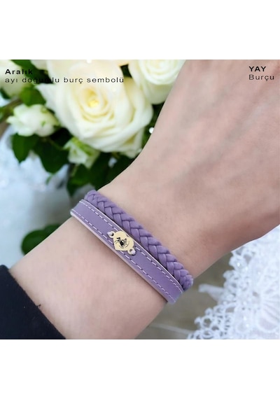 Archin Yay Burçlarına Özel Doğal Mor Derili Kalp Motifli 14 Ayar Altın Plakalı Hediye Bileklik-453burç Yay Archin Yay Burçlarına Özel Doğal Mor Derili Kalp Motifli 14 Ayar Altın Plakalı Hediye Bileklik-453burç Yay