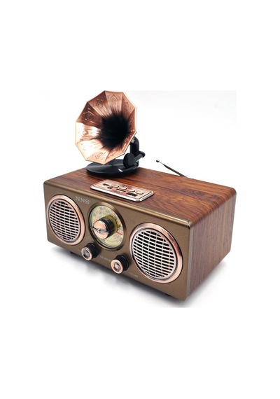 Gramofon Görünümlü Şarjlı Ahşap Bluetooth Speaker Nostaljik Hoparlör Fm Radyo
