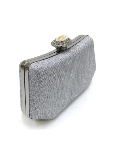 Guiza Vintage Kadın Gümüş Simli Abiye Clutch Portföy Çanta Zincir Ve Kolçaklı Gümüş Simli