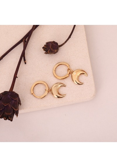 925 Ayar Mikron Altın Kaplama Sallantılı Ay Gümüş Küpe - E00263 Gold