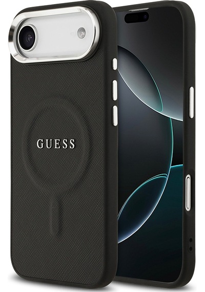 Apple Uyumlu iPhone 17 Air Kılıf Guess Lisanslı M-safe Özellikli Klasik Yazı Logolu Pu Deri Kapak Siyah Siyah