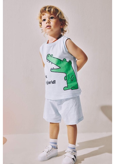 Defacto Timsah Desenli 2li Açık Mavi Takım Erkek Bebek G8328a526hsbe440 Mavi-be440