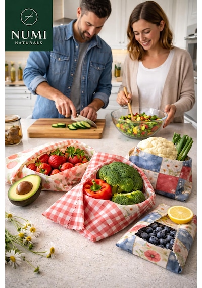 Balmumu Gıda Saklama Bezleri Premium 3 Lü Set 30 30 Cm - Strawberry Cottage Serisi Çok  Renkli