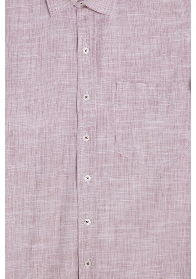 Tudors Erkek Regular Fit Klasik Kesim Oversize %100 Pamuk Keten Doku Bordo Gömlek-42664