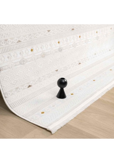 Beyaz Çok Renkli Etnik Şerit Desenli Modern Halı - Nd15502ms