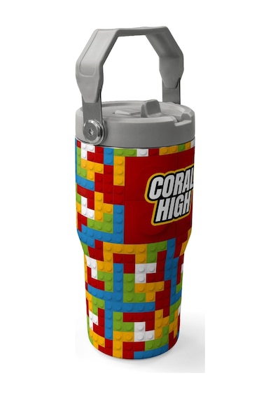 Coral High Renkli Blok Desenli Katlanır Ağızlıklı Çelik Termos 600 Ml 38917 Kırmızı