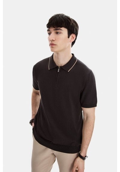 Back And Bond Kahverengi Regular Fit Fermuarlı Polo Yaka Triko Çok Renkli