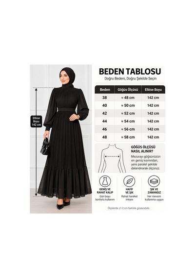 Miss Meliss Prenses Model Piliseli Şifon Elbise Siyah Siyah