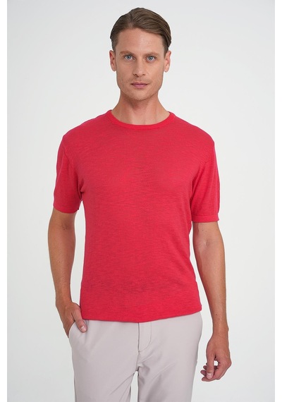 Efor Comfort Fit Bisiklet Yaka Kısa Kol Spor Mercan Triko Tr 881 Mercan