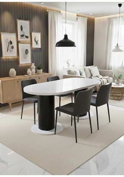 Oslo 180x90x74cm 36mm Kalın Kenarlı Oval Beyaz Sütunlu Mutfak Masası Sandalye Yok Sadece Masadır Beyaz-siyah Oslo 180x90x74cm 36mm Kalın Kenarlı Oval Beyaz Sütunlu Mutfak Masası Sandalye Yok Sadece Masadır Beyaz-siyah