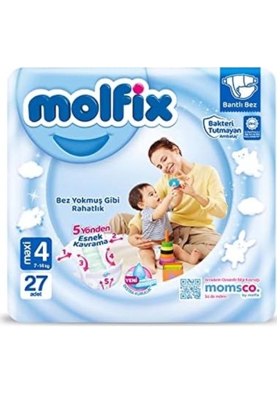 Molfix Bebek Bezi 3d Maxi 4 Beden İkiz 27 Adet, Çok Renkli Acı Kahverengi