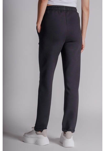 Braccas Kadın Yandan Cepli Beli Lastikli Duble Paça Kordonlu Slim Fit Jogger Pantolon Siyah Siyah