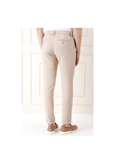Efor Comfort Fit Yandan Tokalı Çizgili Keten Casual Bej Pantolon P 1151 Bej