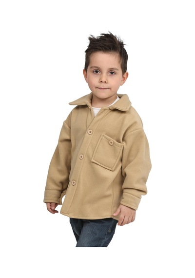 Erdem Kıds Erkek-kız Çocuk Unisex Pamuklu Günlük-casual Kışlık Polar Ceket Gömlek Bej Bej