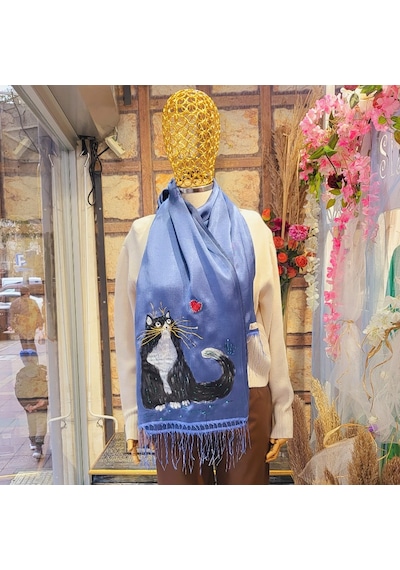 Shules Collection Mavi Şal Da Plotonik Kedi