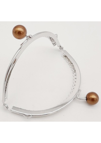 Angel Çanta Aksesuar 10.5 Cm Gümüş Metal Kahverengi Toplu Oval Cüzdan Klipsi Çanta Bursu Model 2