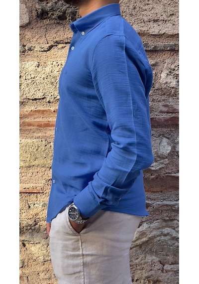Slim Fit Uzun Kol Müslin Pamuk Rahat Nefes Alabilen Kumaştan Yaka Düğmeli Hediye Kutulu Erkek Gömlek Fs-004202 - Saks Mavi-2862 Slim Fit Uzun Kol Müslin Pamuk Rahat Nefes Alabilen Kumaştan Yaka Düğmeli Hediye Kutulu Erkek Gömlek Fs-004202 - Saks Mavi-2862