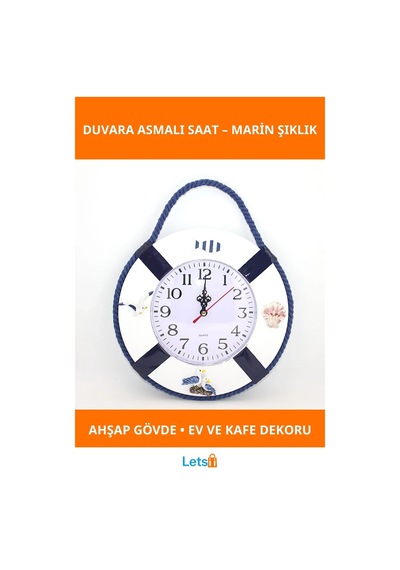 Ahşap Marin Duvara Asmalı Saat Deniz Temalı Dekorasyon 1 Adet
