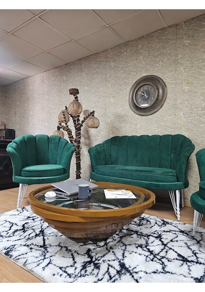 Zafir İstiridye Takım Beyaz Boyalı Telli Ayak Çay Seti Koltuk Takımı Yeşil