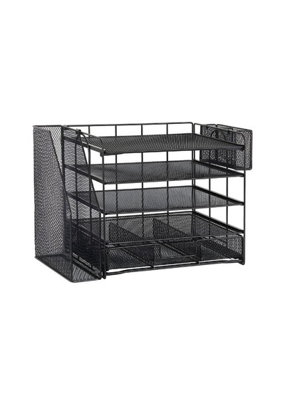 Temel Siyah Metal Mesh 4 Katlı Masaüstü Organizer Dosyalık Çekmeceli Kalemlikli 34.5x22x30 Cm 9209