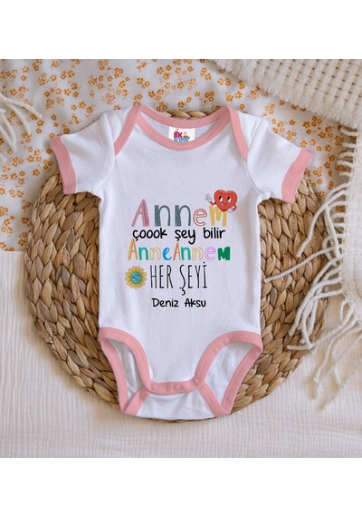 Bk Gift Bk Kids Kişiye Özel Pembe Bebek Body Zıbın - Model 74 12-18 Ay