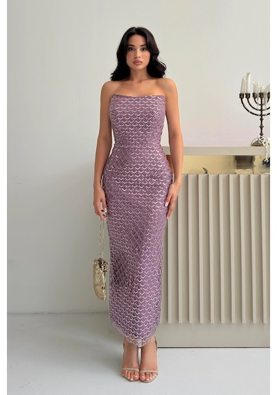 Feminist Lavanta Midi Boy Straplez Pul Payet Abiye 0801134.333 Lavanta