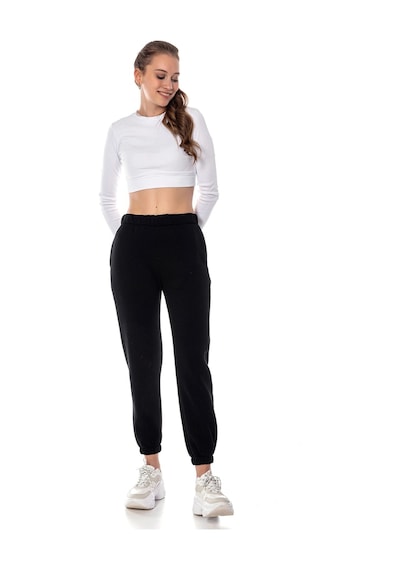 Kadın Ekru Renk Elastik Paça Örme Jogger Eşofman Altı Cy84200 Siyah