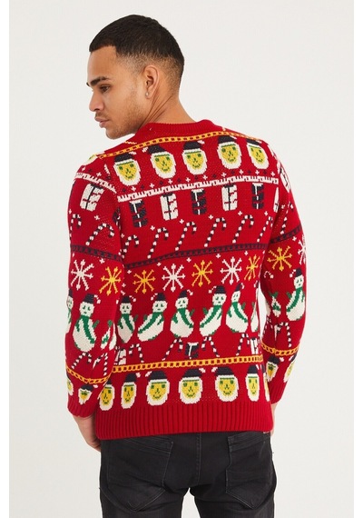 Cool Tarz Erkek Kırmızı Christmas Yılbaşı Kazağı Kırmızı Kırmızı