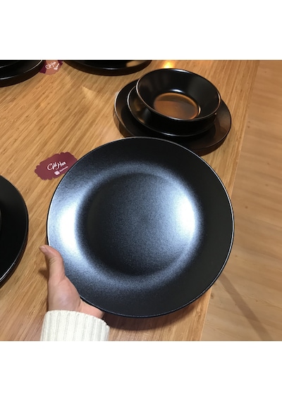 Keramika Mat Siyah 6 Kişilik Yemek Takımı 18 Parca