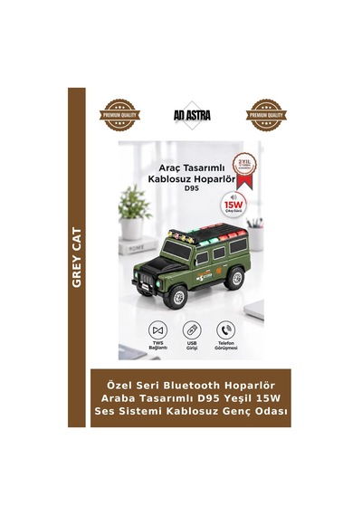 Özel Seri Bluetooth Hoparlör Araba Tasarımlı D95 Yeşil 15w Ses Sistemi Kablosuz Genç Odası