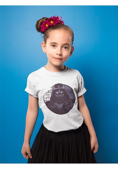 Sevbano Star Wars Darth Vader Baskılı Unisex Çizgi Film Çocuk Tişört 1-1 Beyaz