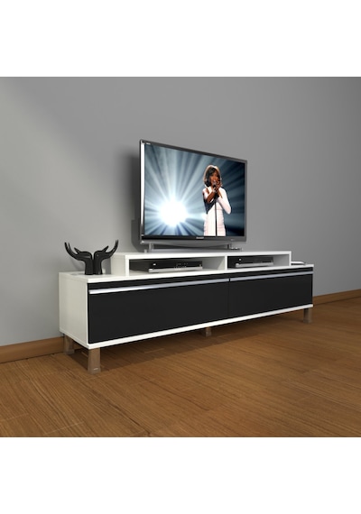 Decoraktiv Ekoflex 4 Mdf Krom Ayaklı Tv Ünitesi Tv Sehpası Beyaz - Siyah