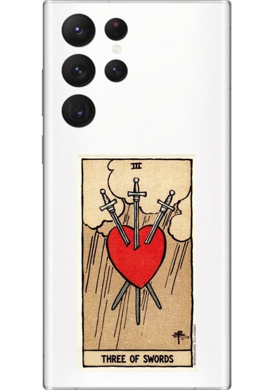Samsung Galaxy S22 Ultra Uyumlu Şeffaf Kılıf Three Of Swords Tasarımlı