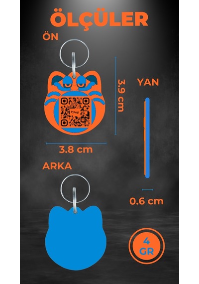 Petjoo 5.Jane Martinke Mavi-Turuncu Qr'lı Kedi Künyesi